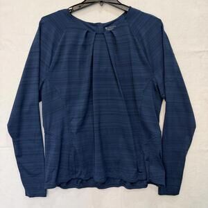 Athleta Stinson Back Zip Long Sleeve Blue Pleated Top Womens 2X Thumb Holes